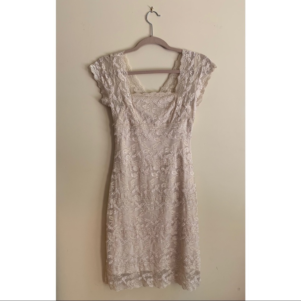 Beaded tan/cream body con cocktail dress